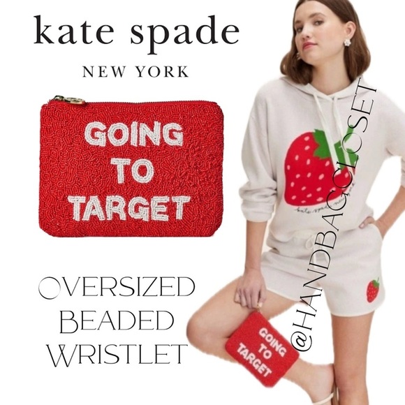 Kate Spade Going to Target Red & White Oversized Beaded Clutch Bag - Picture 1 of 10